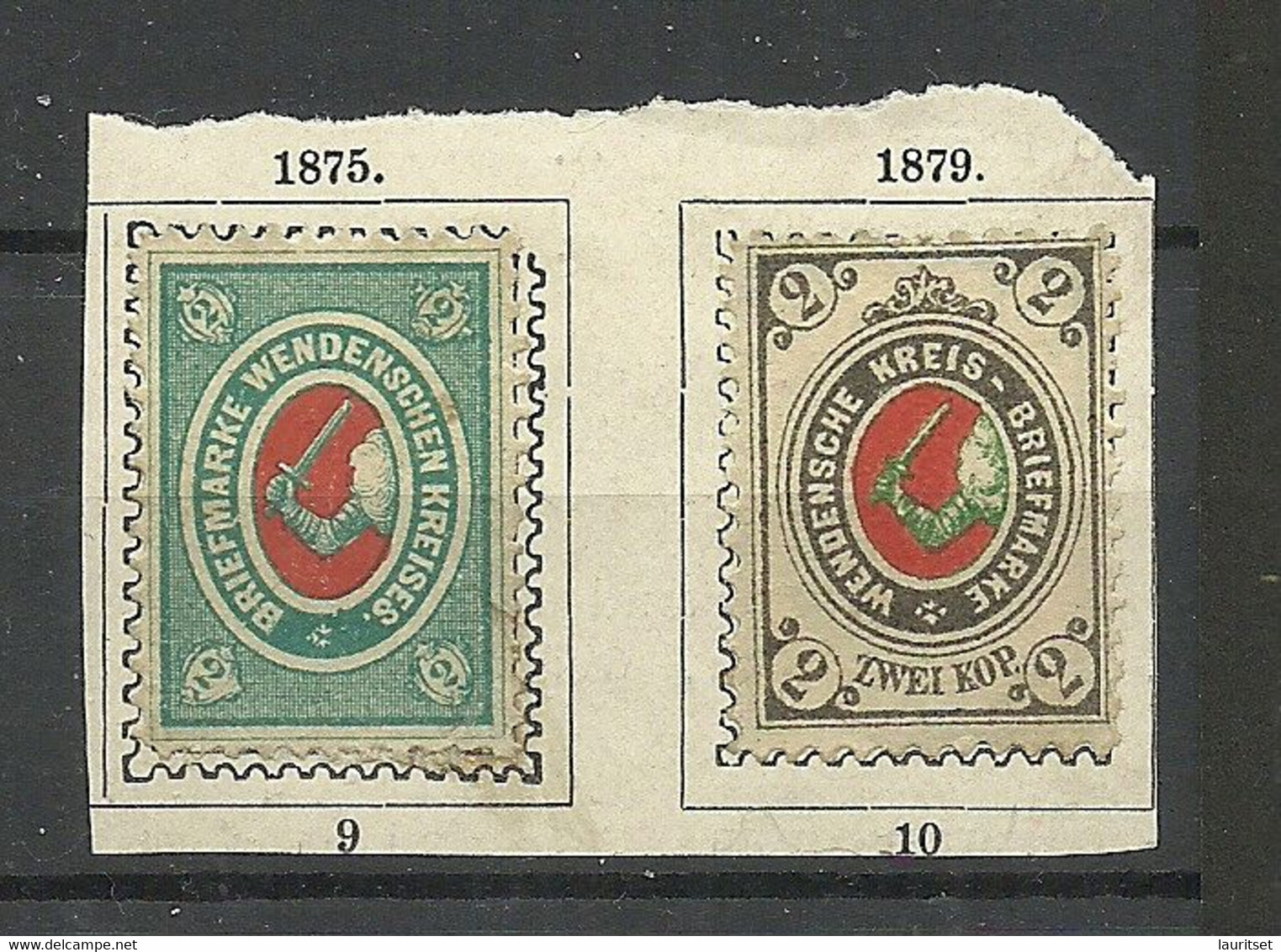 RUSSIA Latvia 1878/1879 Lettland Wenden, 2 Stamps (*) Glued On Paper! - Zemstvos