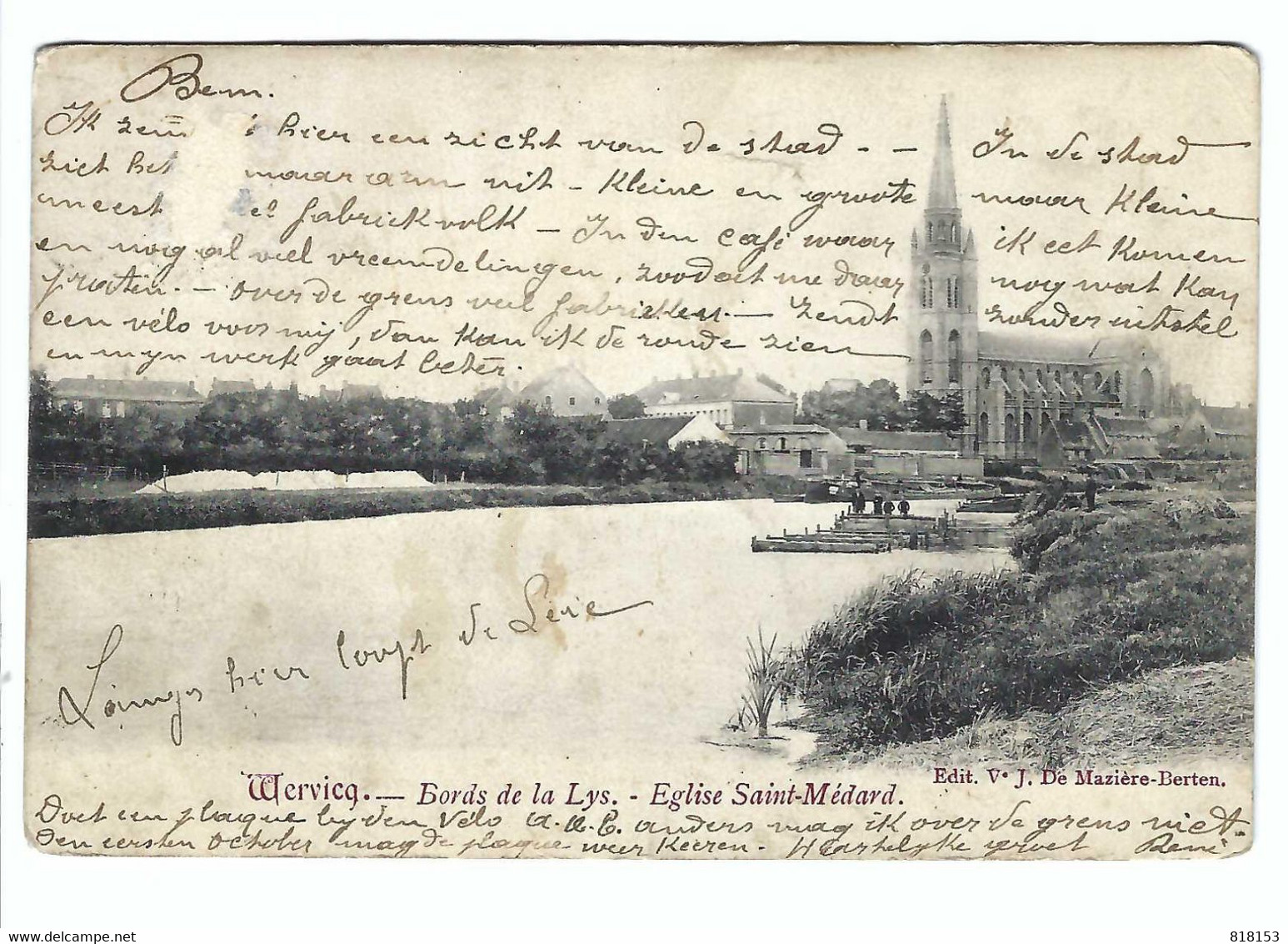 Wervik  Wervicq   -   Bords De La Lys - Eglise Saint-Médard   1905 (toestand Zie Scans) - Wervik