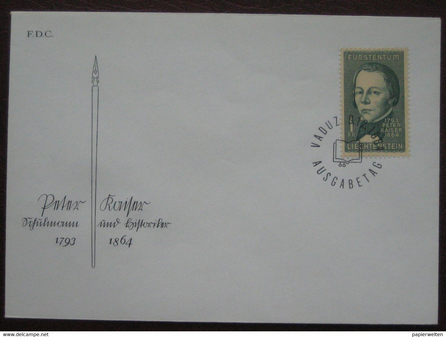 Liechtenstein FDC 1964 - Schulmann Und Historiker Peter Kaiser (1793 - 1864) - Lettres & Documents