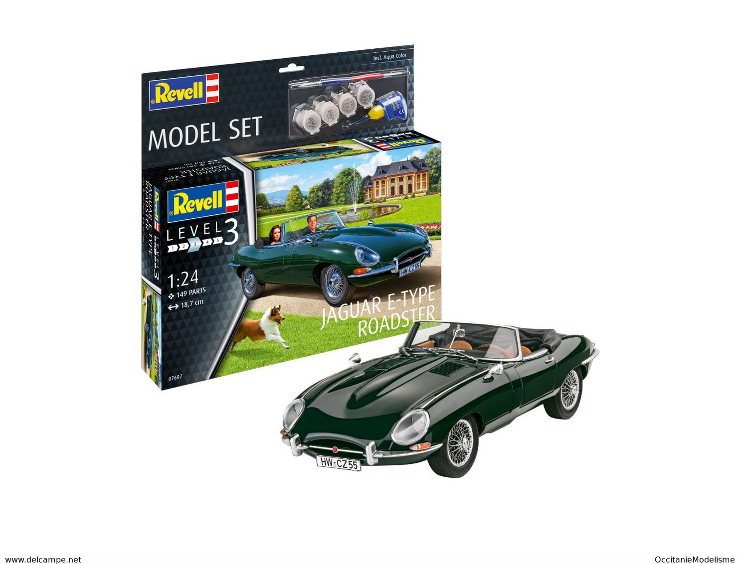 Revell - SET JAGUAR E-TYPE Type E Roadster + Peintures + Colle Maquette Kit Plastique Réf. 67687 Neuf NBO 1/24 - Voitures