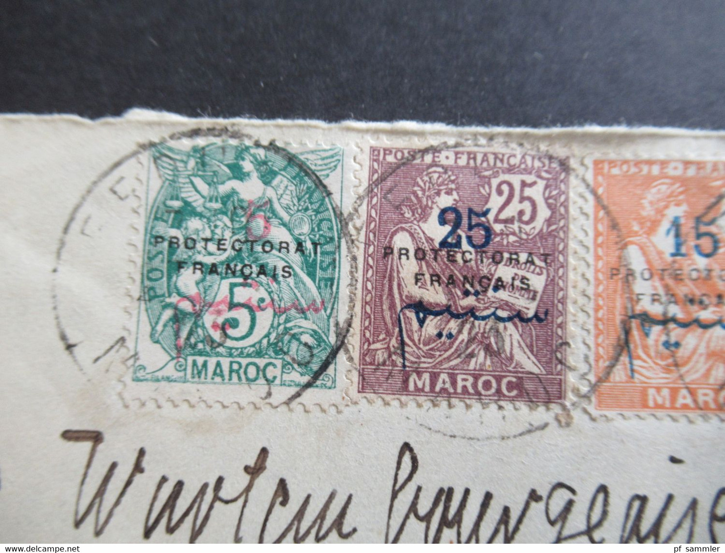 1923 Kolonie Marokko MiF 4 Marken Mit Aufdruck Protectorat Francais Stempel Fedhala Maroc Nach Stuttgart - Covers & Documents