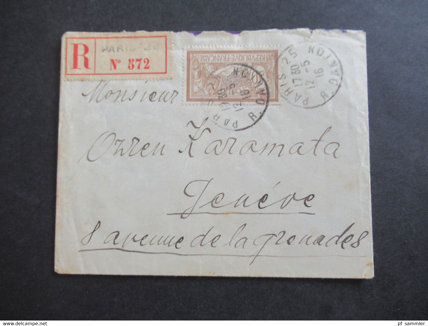 Frankreich Allegorie 1916 Einschreiben / Reko Paris - Geneve (Schweiz) Mit Ank. Stempel - Lettres & Documents