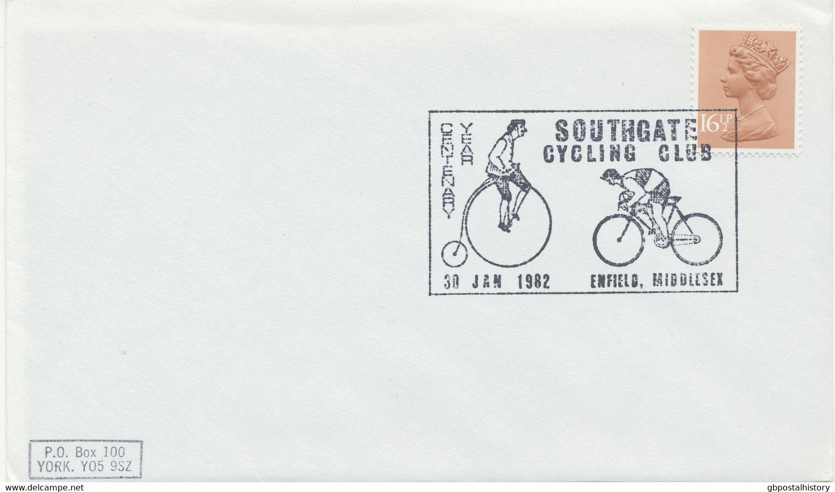 GB SOUTHGATE CYCLING CLUB CENTENARY YEAR 30 JAN 1982 ENFIELD, MIDDLESEX - Marcofilie