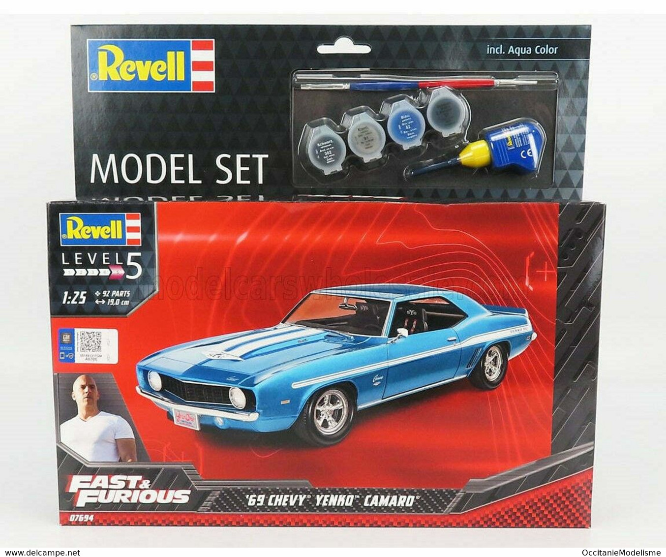 Revell - SET Fast & Furious 1969 CHEVROLET CAMARO Yenko + Peintures + Colle Maquette Kit Plastique Réf. 67694 Neuf 1/25 - Cars