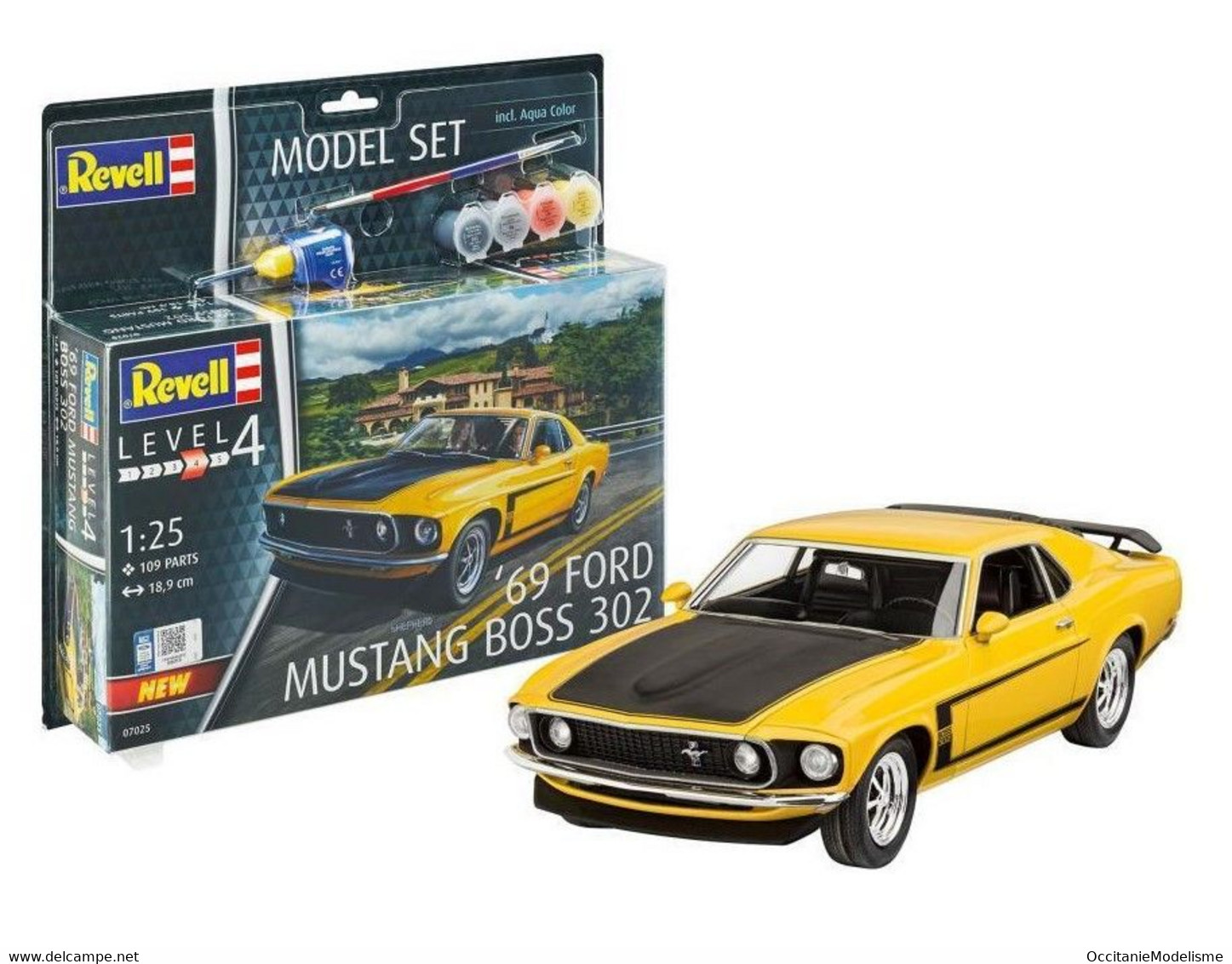 Revell - SET FORD MUSTANG BOSS 302 1969 + Peintures + Colle Maquette Kit Plastique Réf. 67025 Neuf 1/25 - Automobili