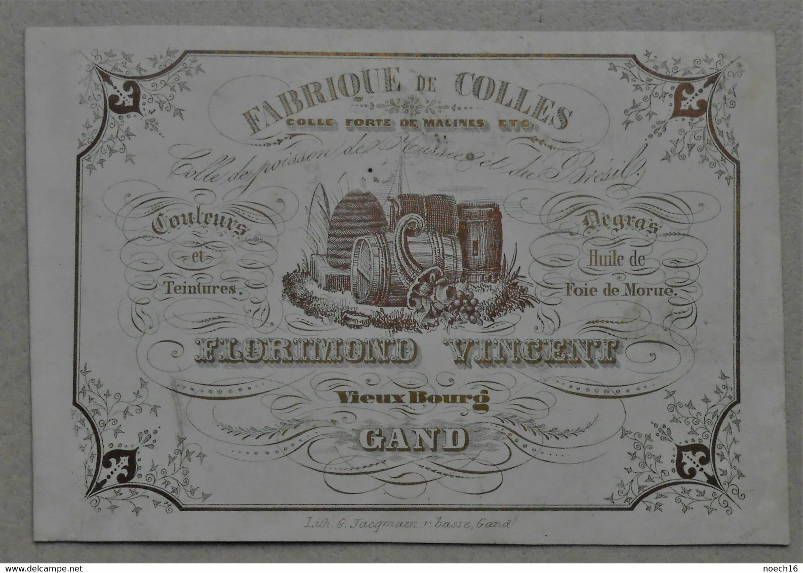 Carte De Visite - Fabrique De Colles - Gand, Florimond Vincent - Cartes De Visite
