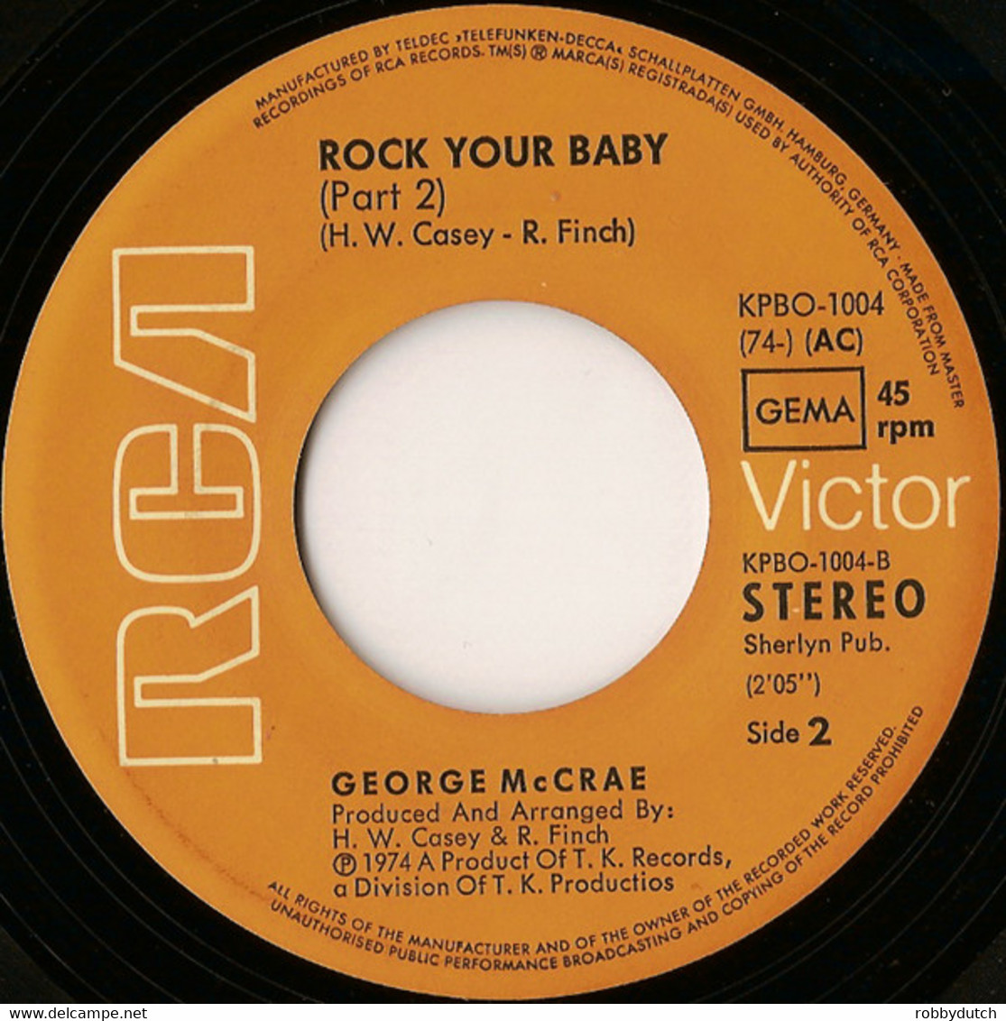 * 7" *  GEORGE McCRAE - ROCK YOUR BABY (Part 1 & 2) - (Germany 1974 EX!) - Soul - R&B