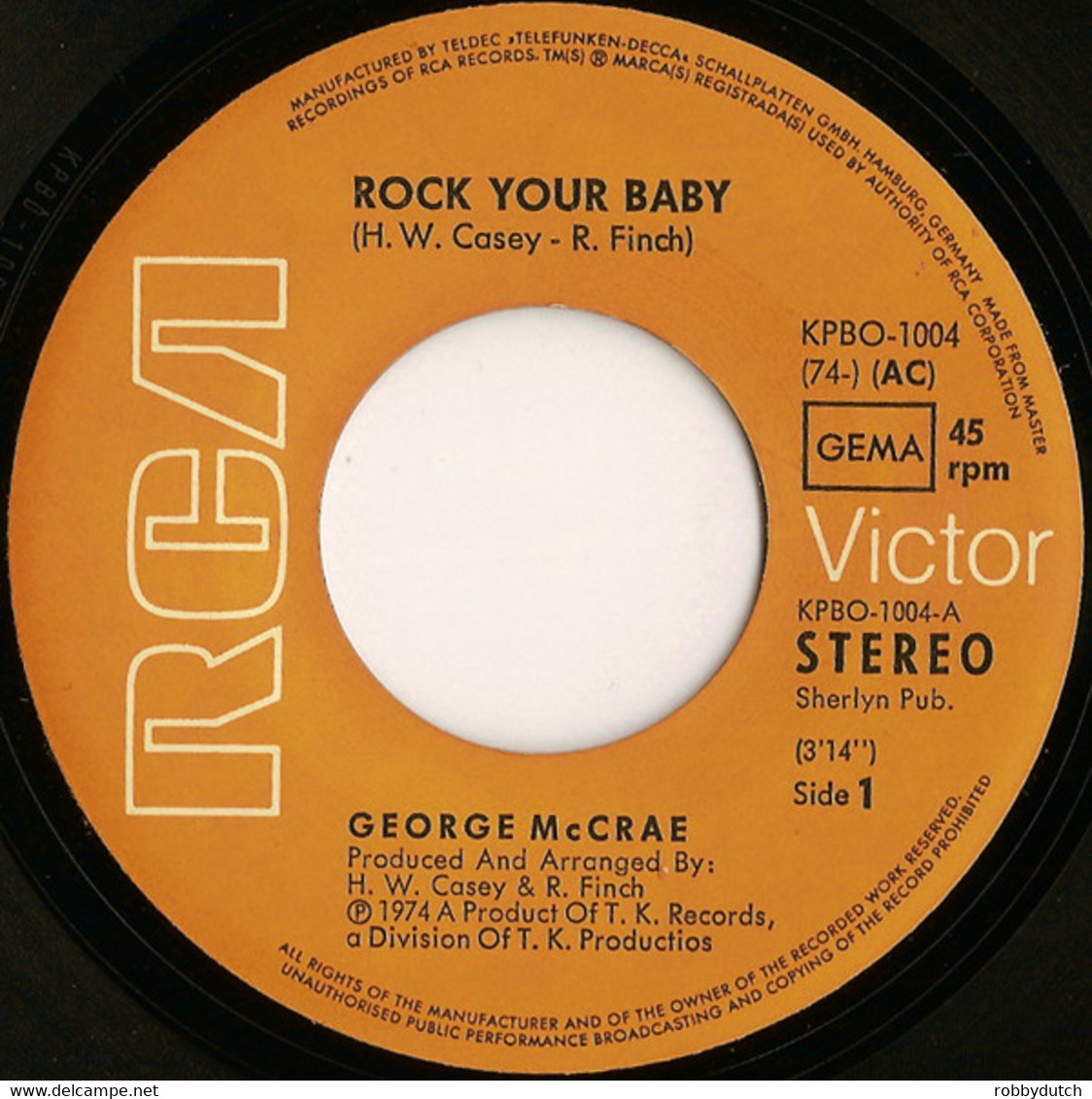 * 7" *  GEORGE McCRAE - ROCK YOUR BABY (Part 1 & 2) - (Germany 1974 EX!) - Soul - R&B