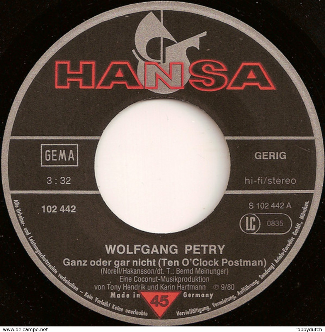 * 7" *  WOLFGANG PETRY - GANZ ODER GAR NICHT (Germany 1980 EX-) - Altri - Musica Tedesca