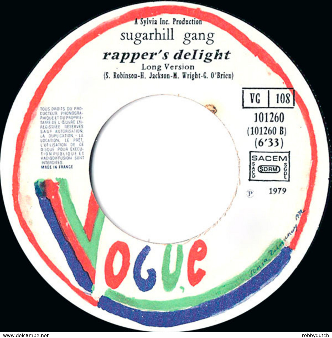 * 7" * SUGARHILL GANG - RAPPER'S DELIGHT (France 1979 EX!!) - Rap & Hip Hop