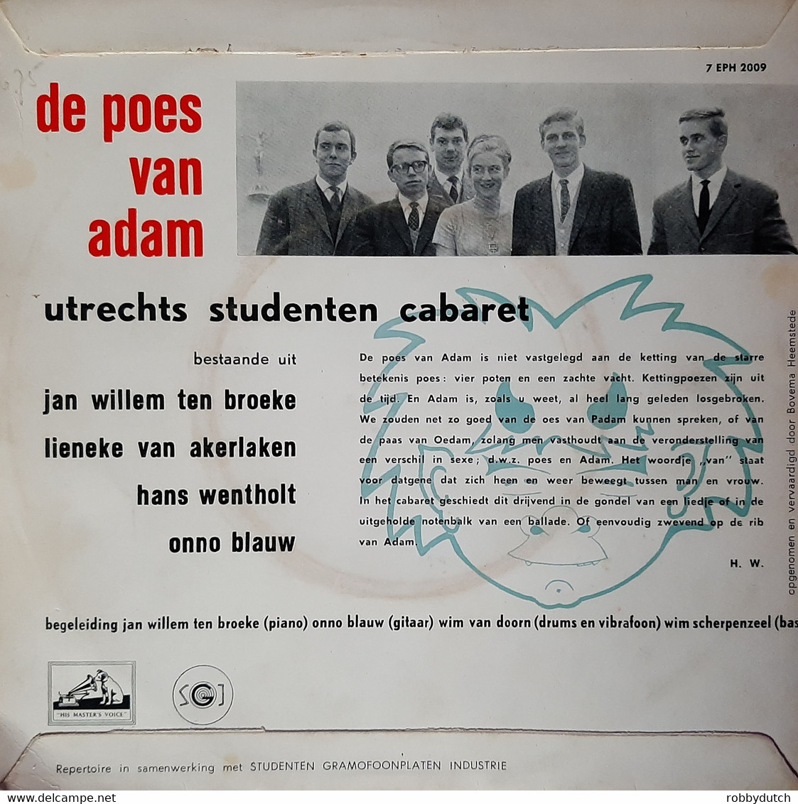 * 7" EP * UTRECHTS STUDENTEN CABARET - DE POES VAN ADAM (Holland 1962 EX-) - Humor, Cabaret