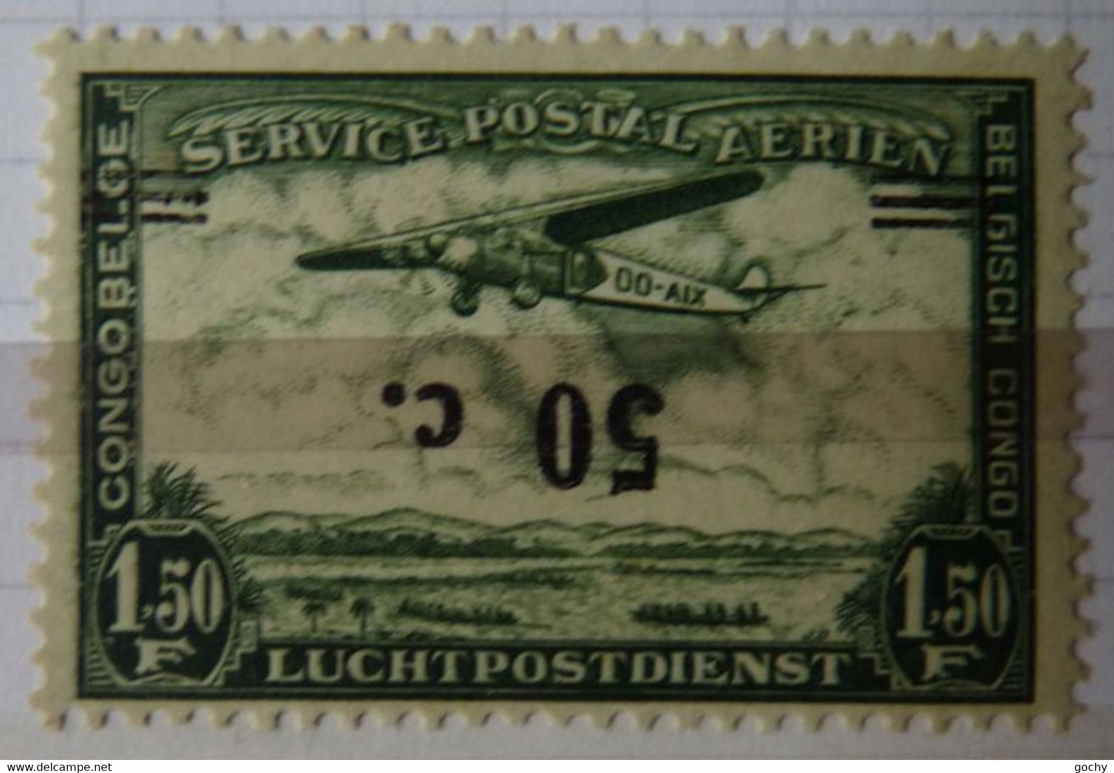 Belgian Congo Belge : 1936  - PA  N° 16-cu*    Cat.= 22,00€ Surcharge Renversée - Unused Stamps