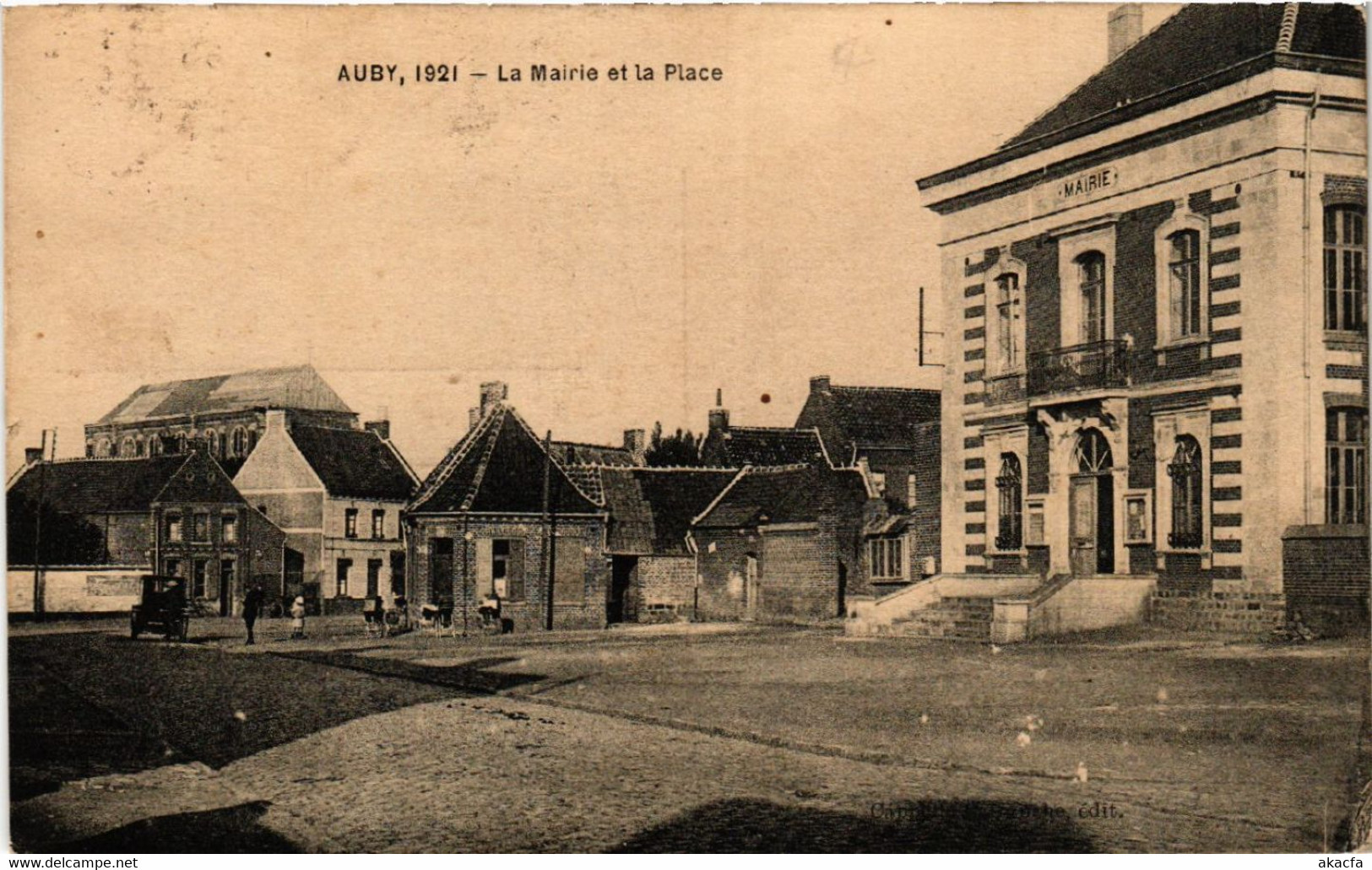 CPA AUBY 1921 - La Mairie Et Le Place (512479) - Auby