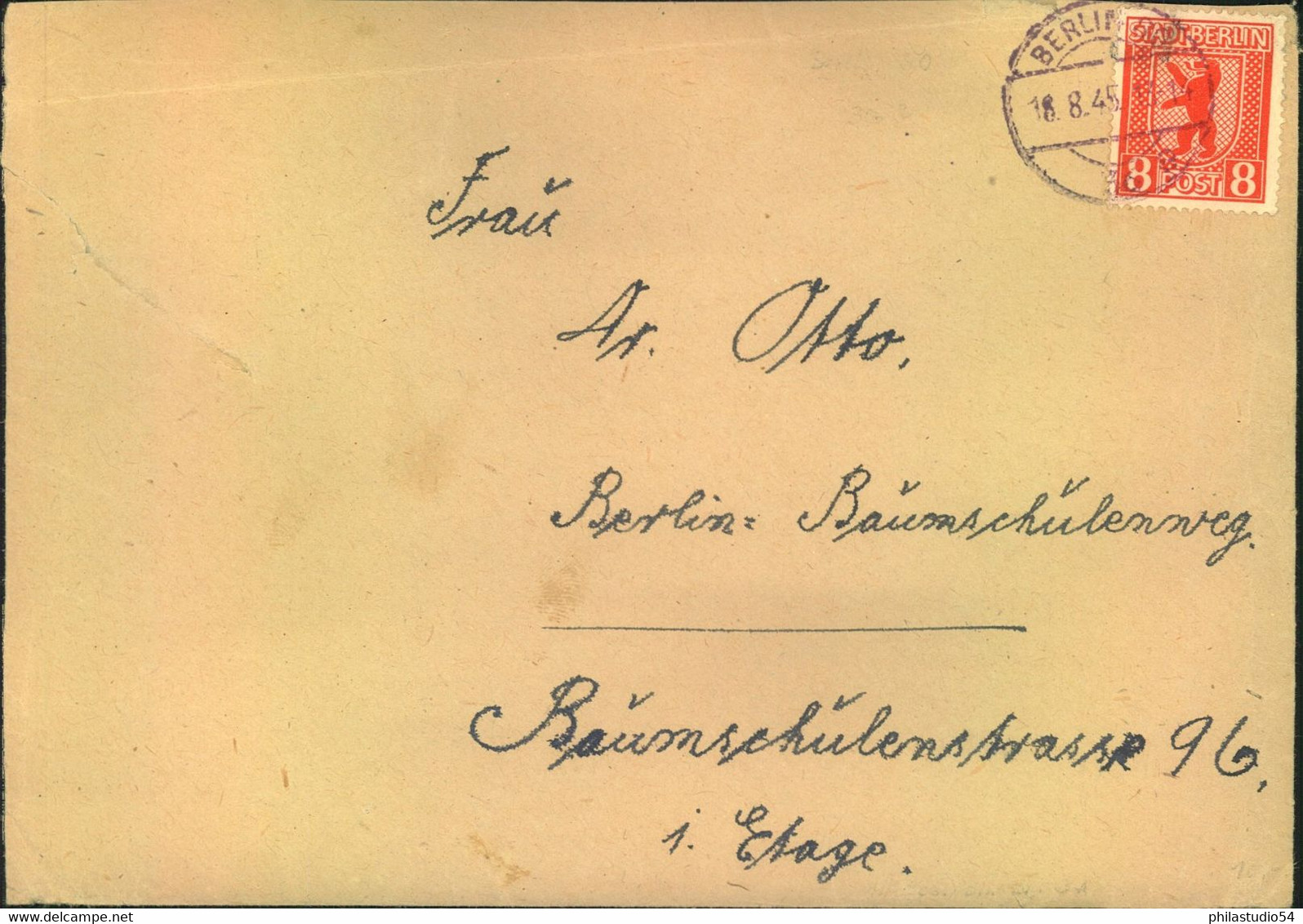 1945, Ortsbrief Mit 8 Pfg. Bär Ab "BERLNRLIN SO 36 - 18.8.45". Trotz Der Bereits Bestehenden Briefsperre Unbeanstandet - Autres & Non Classés