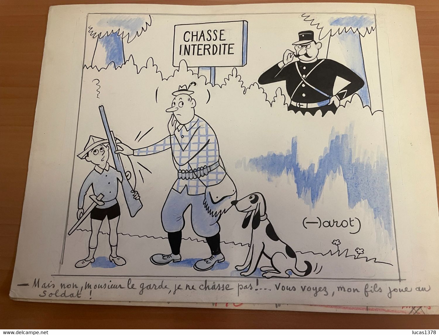 Jean CHAPERON : Rare Grand Dessin Original Signé De Son Pseudo (-Arot) Encre Crayons De Couleur / THEME CHASSE - Chaperon, Jean