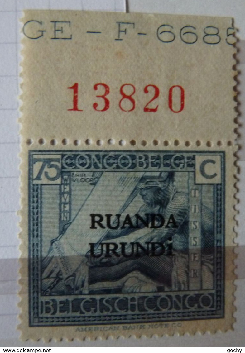 RUANDA - URUNDI : 1925  -  N° 69 (*)     INSCRIPTION MARGINALE - Ongebruikt