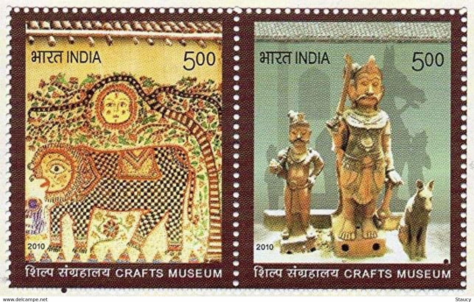 India 2010 Crafts Museum New Delhi Madhubani Paintings Wood Carvings 2v Set Of Rs.5.00 Stamps MNH - Poupées