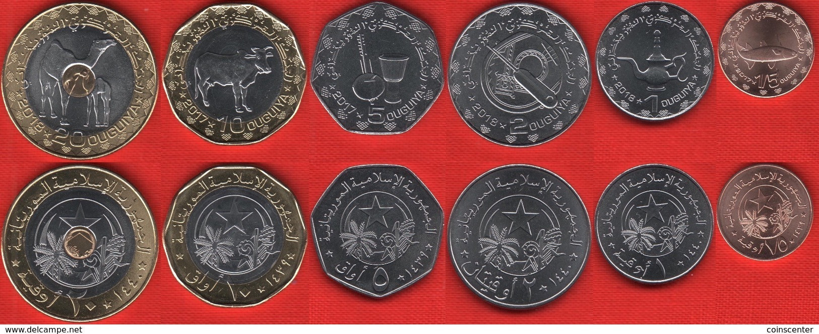 Mauritania Set Of 6 Coins: 1/5 - 20 Ouguiya 2017-2018 UNC - Mauritania