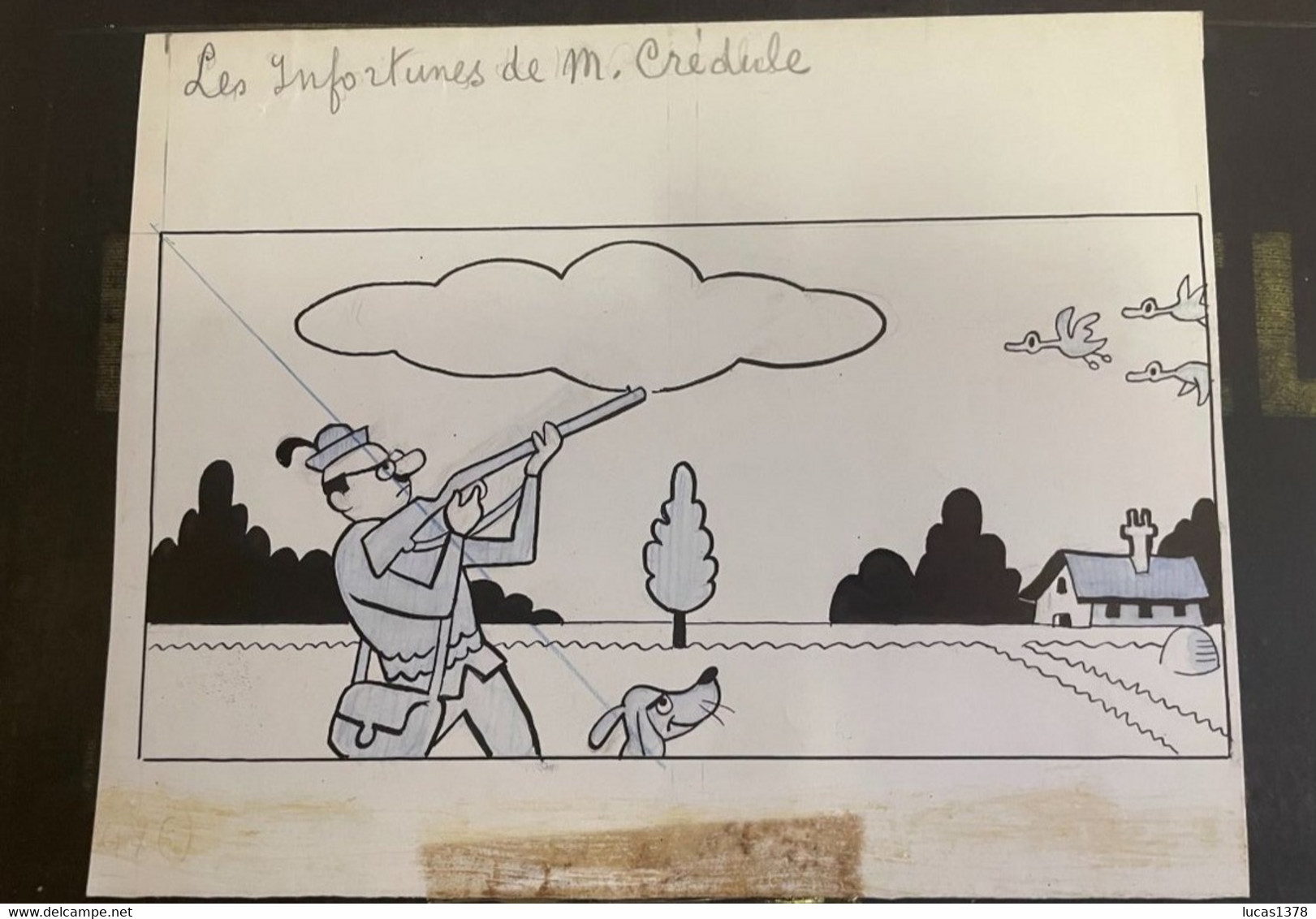 Jean CHAPERON : Rare Grand Dessin Original Signé De Son Pseudo (-Arot) Encre Crayons De Couleur / CHASSE - Chaperon, Jean