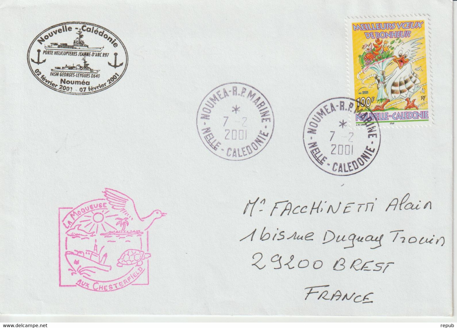 France PH Jeanne D'Arc Campagne 2000/2001 Escale à Nouméa - Posta Marittima