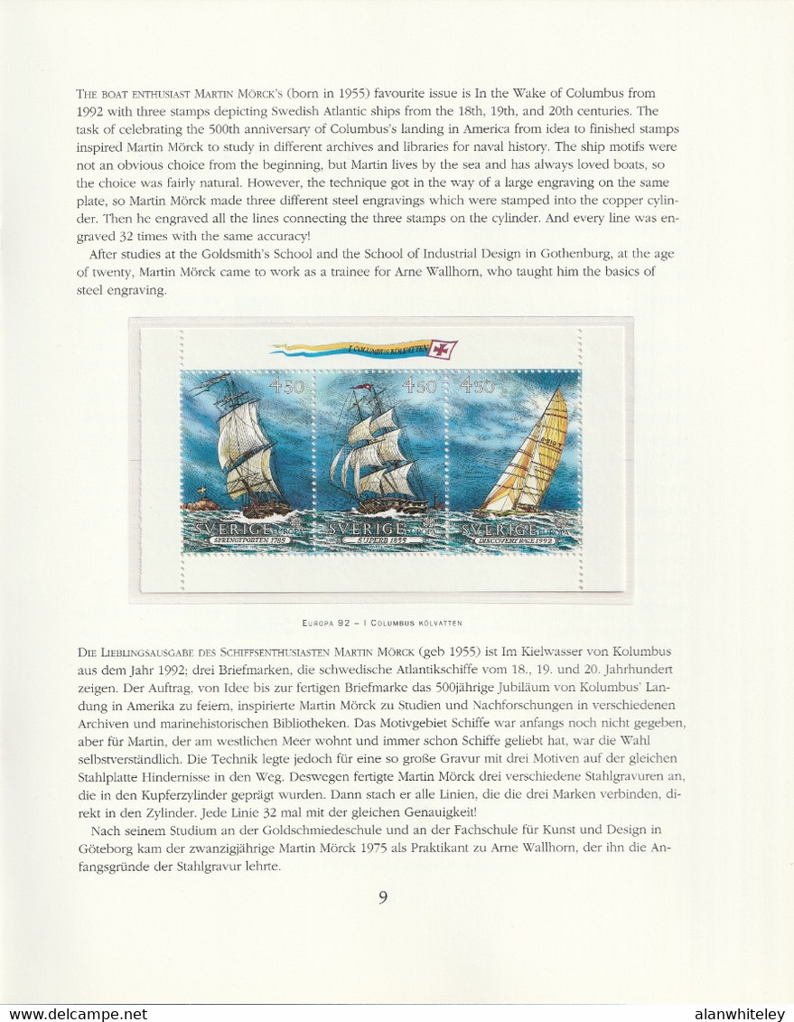 SWEDEN 1994 Swedish Stamp Engravers: Souvenir Book UM/MNH - Briefe U. Dokumente