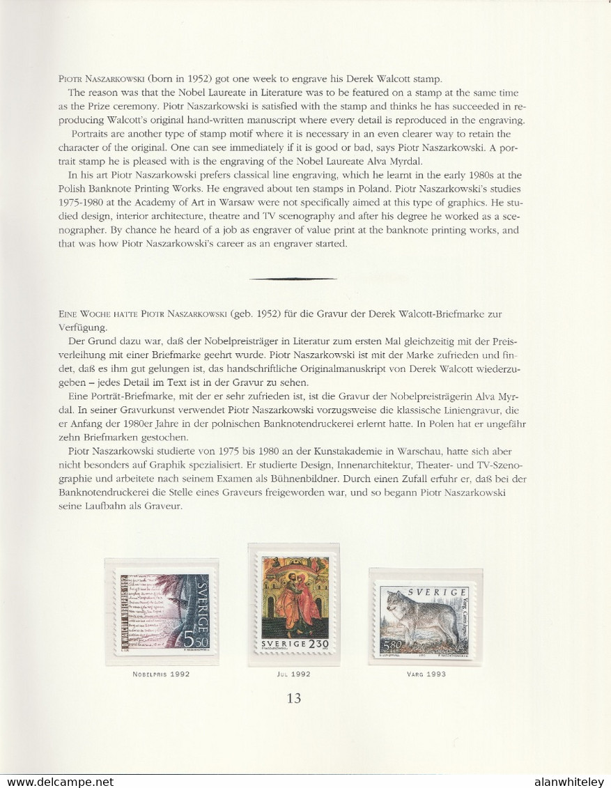 SWEDEN 1994 Swedish Stamp Engravers: Souvenir Book UM/MNH - Covers & Documents