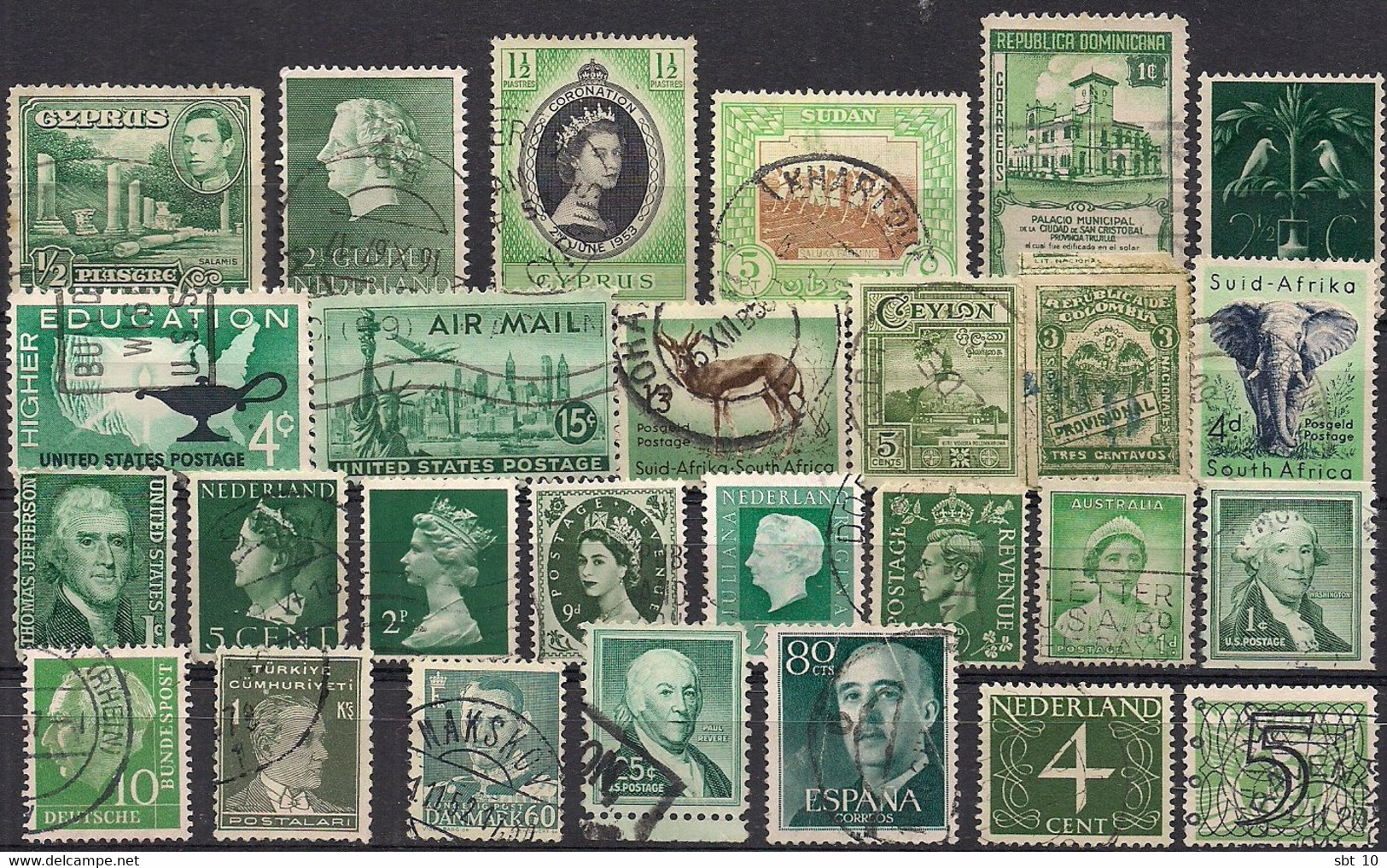 Lot World Stamps All Green - Used - Vrac (max 999 Timbres)