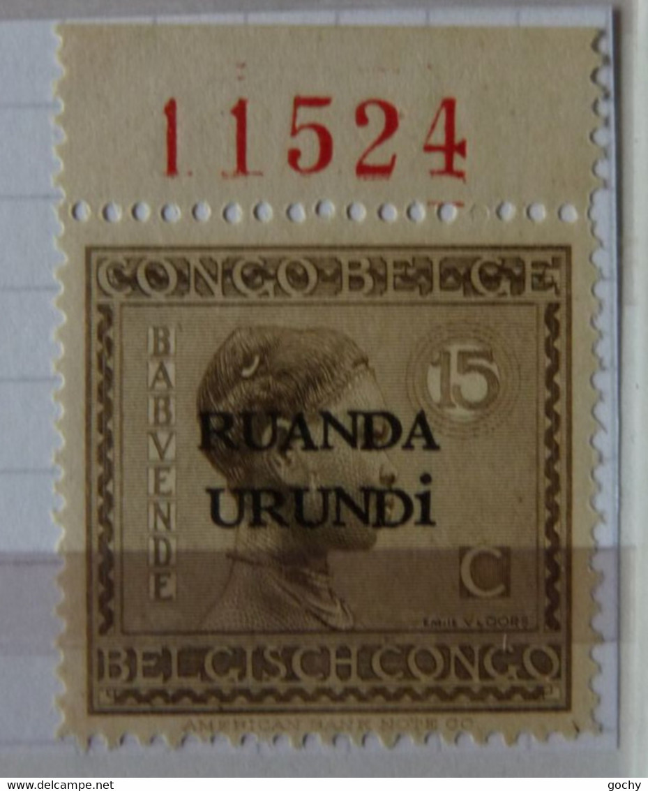 RUANDA - URUNDI  :  1924 - N° 52  **     INSCRIPTION MARGINALE - Ungebraucht