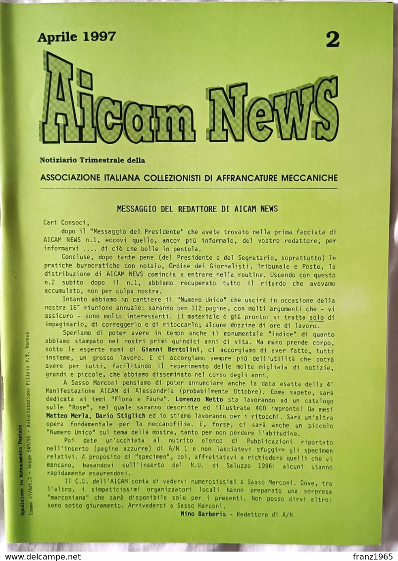 AICAM News - Notiziario Trimestrale Della AICAM - N. 2 Aprile 1997 - Machine Postmarks