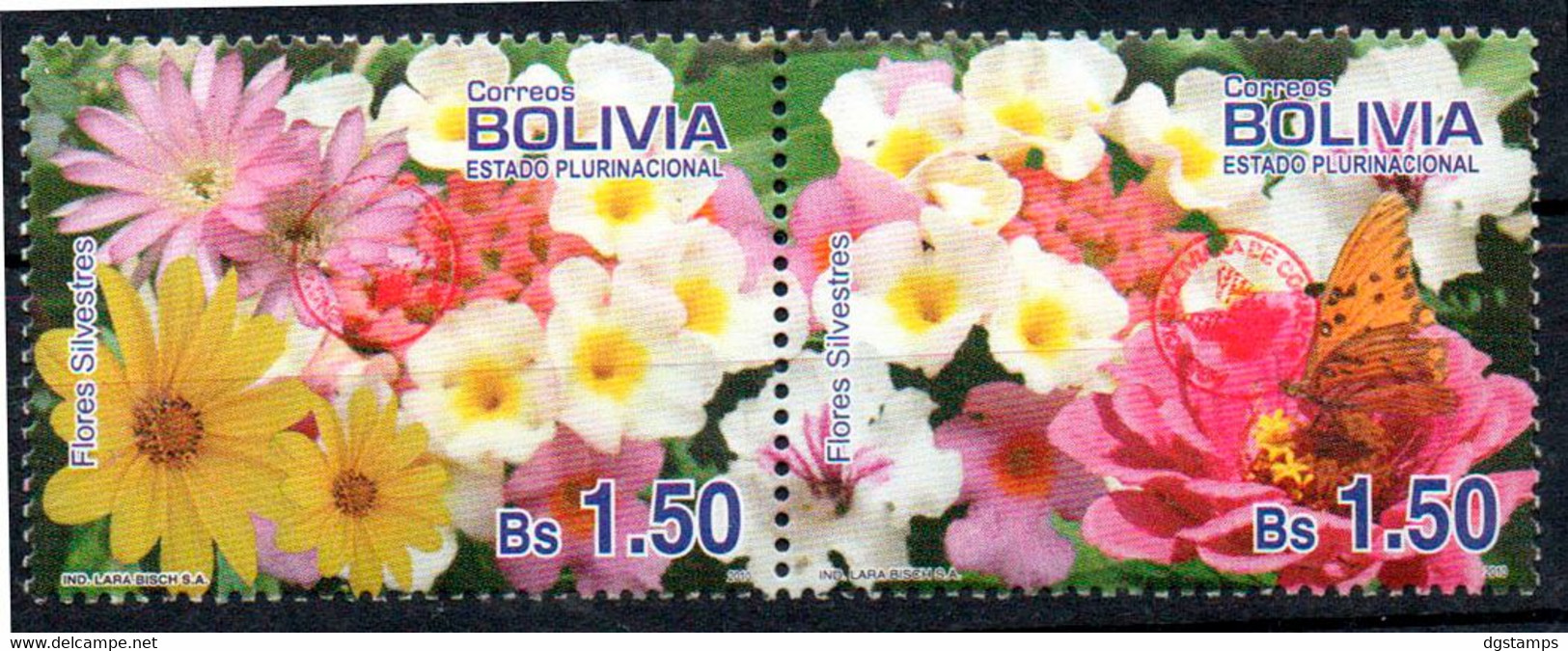 Bolivia 2018 ** CEFIBOL 2416-17 Issuance 2010 ECOBOL Wild Flowers Butterfly (CB 2065b) Enabled AgBC. (Only 25 Known) - Bolivia