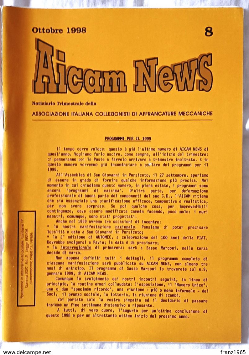 AICAM News - Notiziario Trimestrale Della AICAM - N. 8 Ottobre 1998 - Matasellos Mecánicos