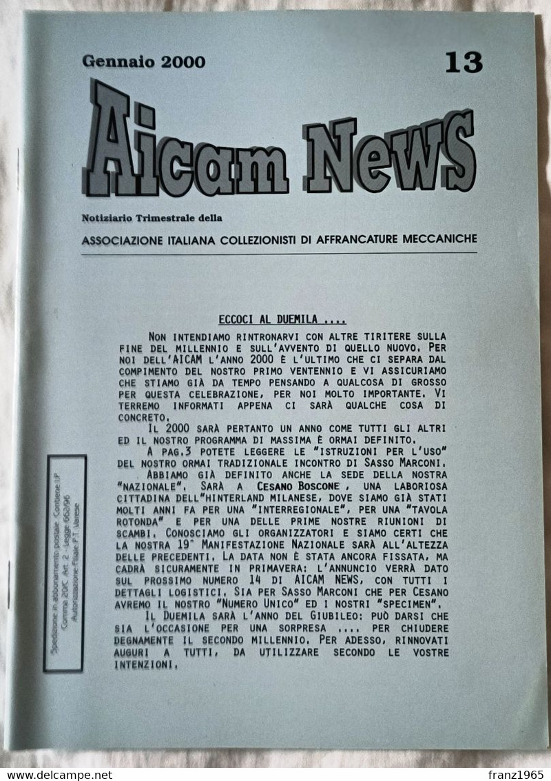 AICAM News - Notiziario Trimestrale Della AICAM - N. 13 Gennaio 2000 - Oblitérations Mécaniques