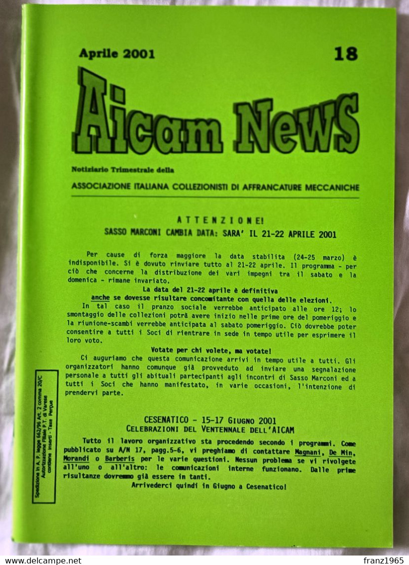 AICAM News - Notiziario Trimestrale Della AICAM - N. 18 Aprile 2001 - Matasellos Mecánicos