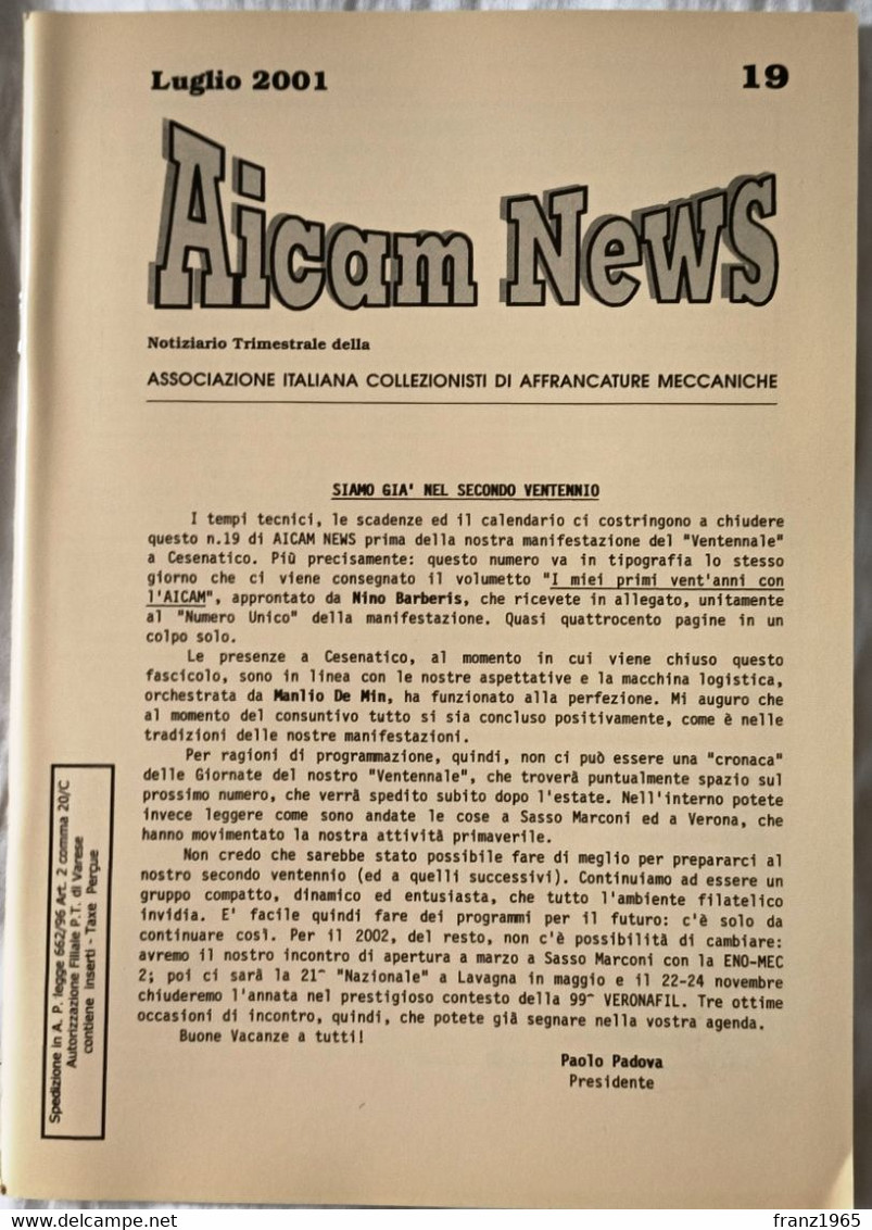 AICAM News - Notiziario Trimestrale Della AICAM - N. 19 Luglio 2001 - Mechanische Afstempelingen