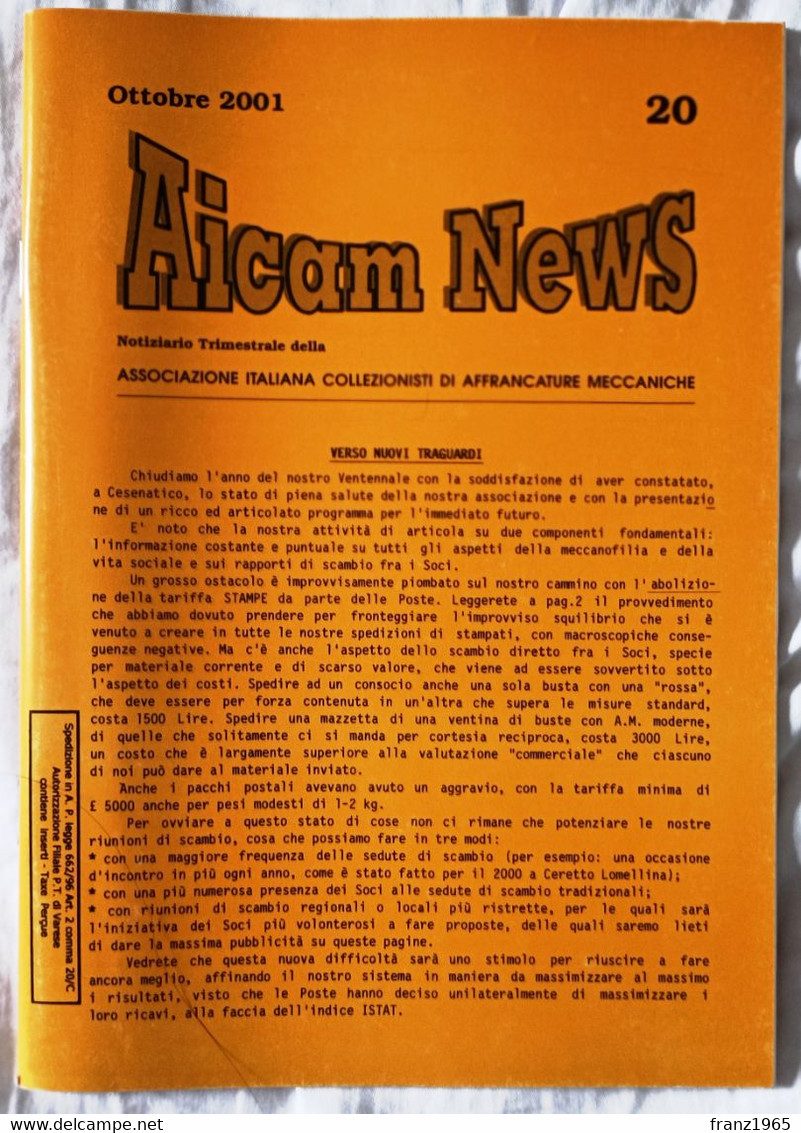 AICAM News - Notiziario Trimestrale Della AICAM - N. 20 Ottobre 2001 - Machine Postmarks