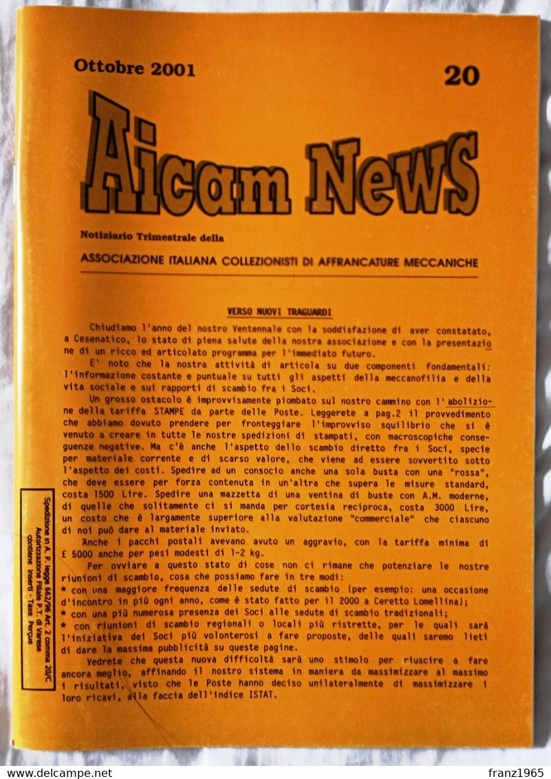 AICAM News - Notiziario Trimestrale Della AICAM - N. 20 Ottobre 2001 - Matasellos Mecánicos