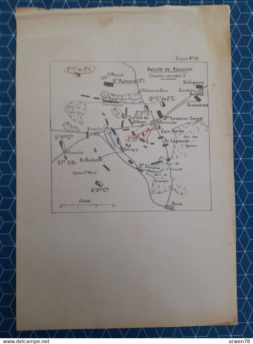 Carte Plan Champ De Bataille De Rezonville Gravelotte Metz  Mars La Tour Verdun 1870 - Cartes Topographiques