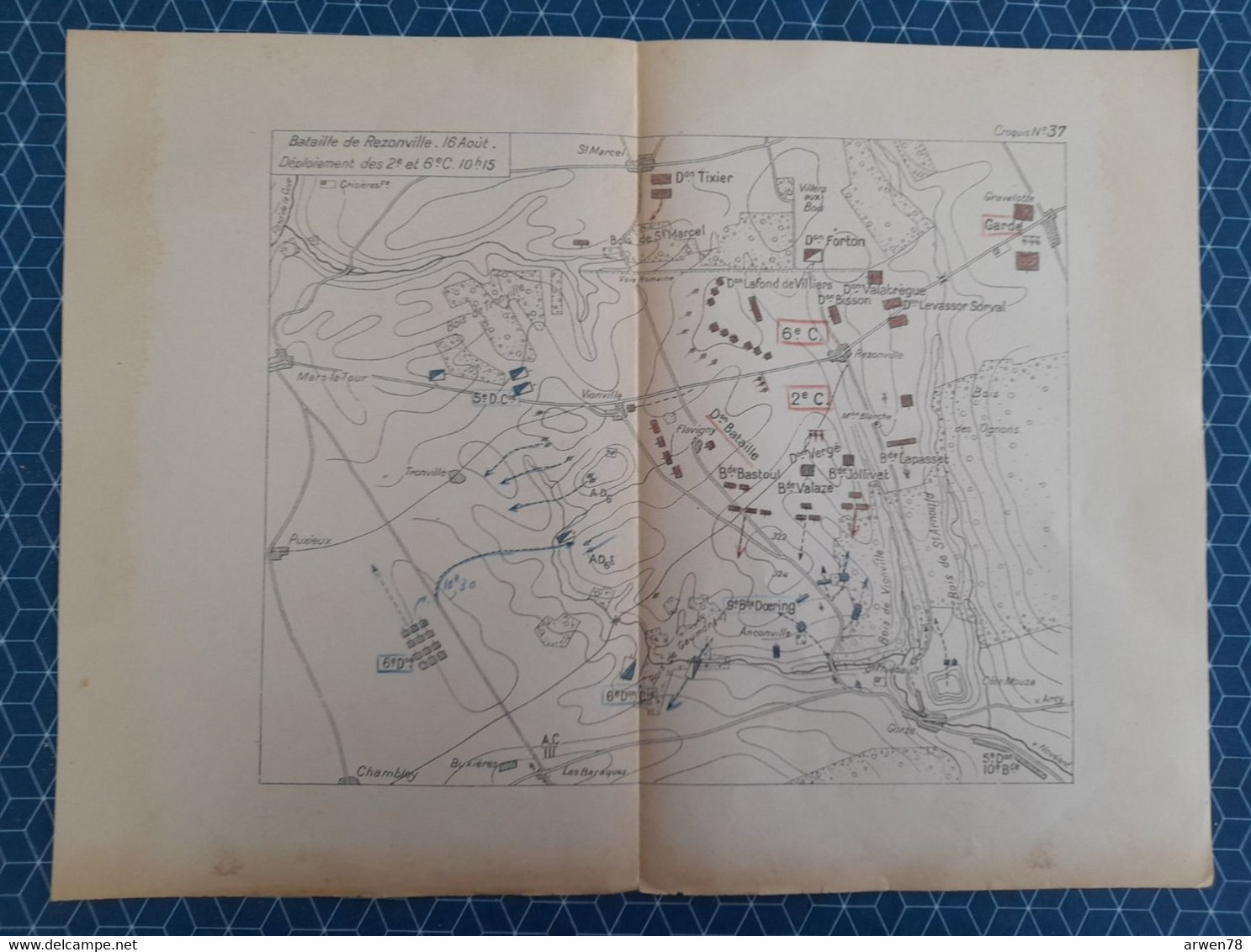 Carte Plan Champ De Bataille De Rezonville Gravelotte Metz  Mars La Tour Verdun 1870 - Cartes Topographiques