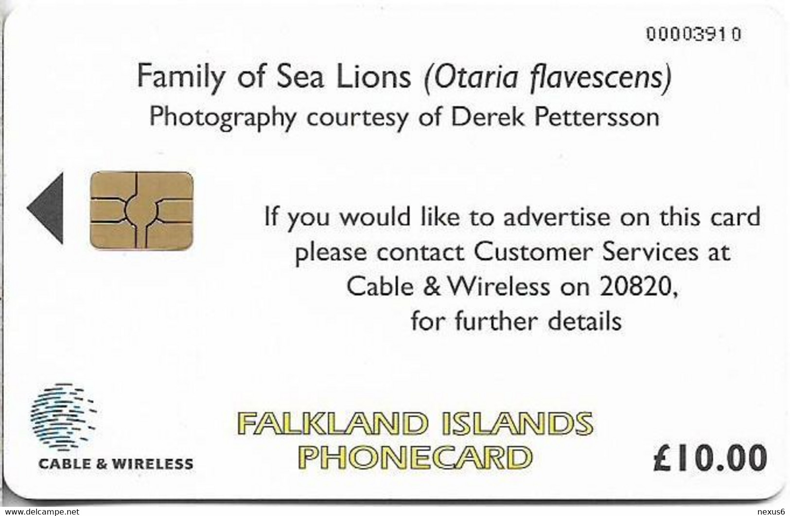 Falklands - C&W (Chip) - Family Of Sea Lions, 2000, 10£, 14.000ex, Used - Falklandeilanden