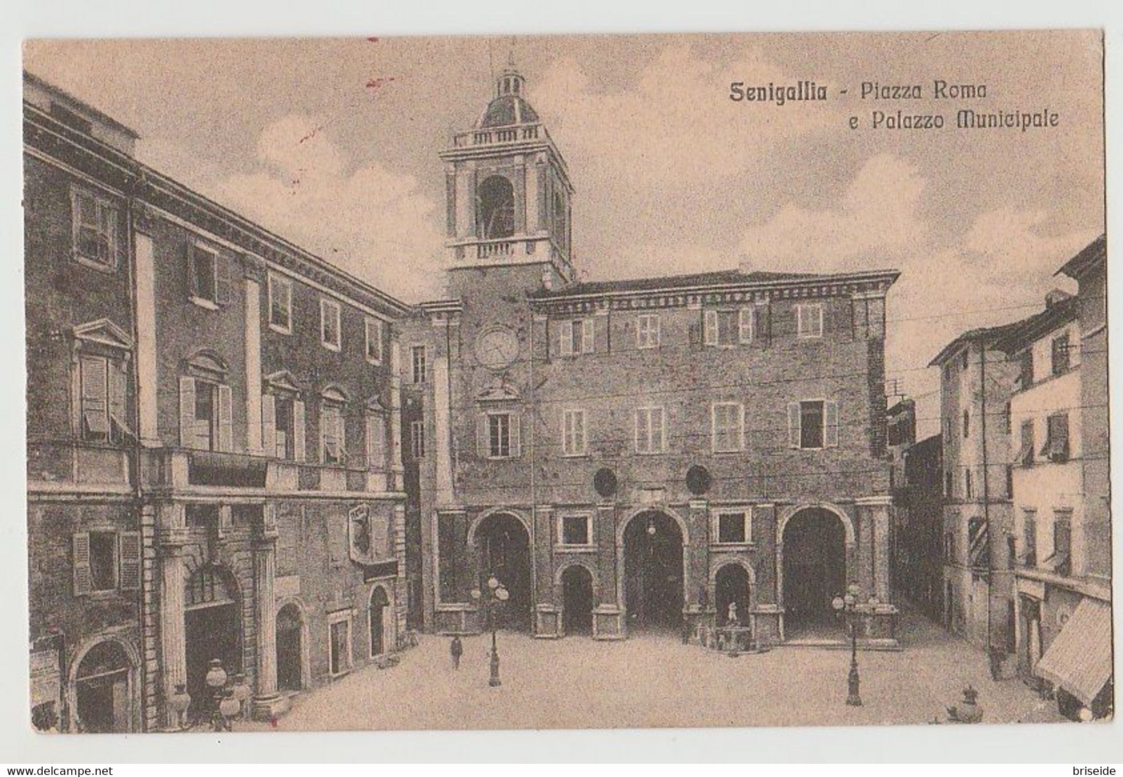 SENIGALLIA  ANCONA PIAZZA ROMA E PALAZZO MUNICIPALE F/P VIAGGIATA 1920 - Senigallia