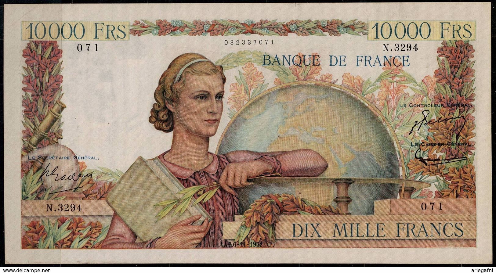 FRANCE 1951 BANKNOTES 10000 FRANK CATALOGE No 132c VF!! - 10 000 F 1945-1956 ''Génie Français''