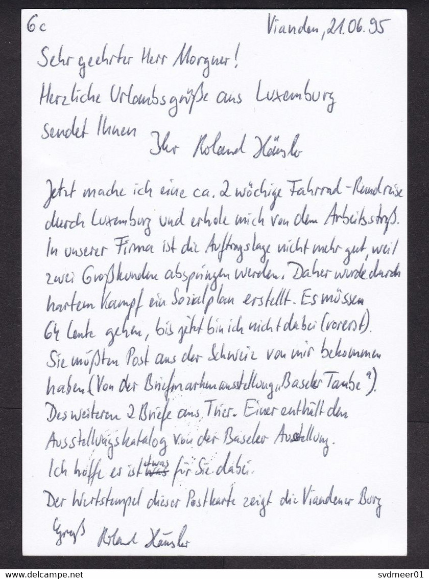 Luxembourg: Stationery Postcard To Germany, 1996, Castle, Cancel Vianden (traces Of Use) - Lettres & Documents