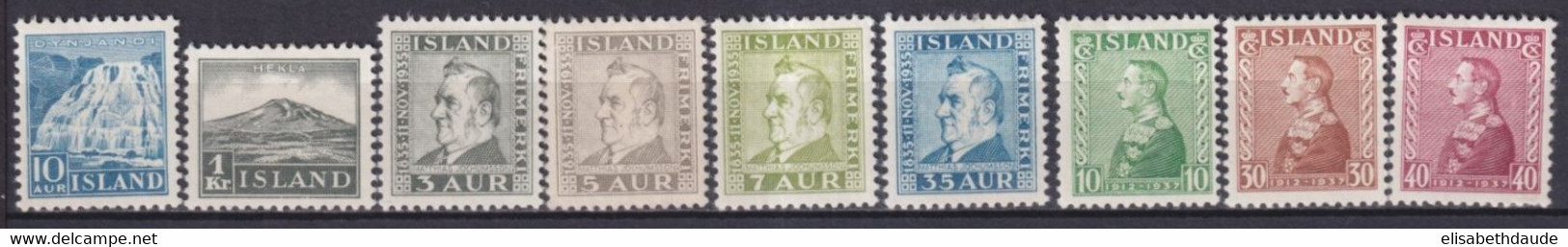 ISLANDE - 1935/1937 - YVERT N° 158/166 * MLH - COTE = 109 EUR. - Nuevos