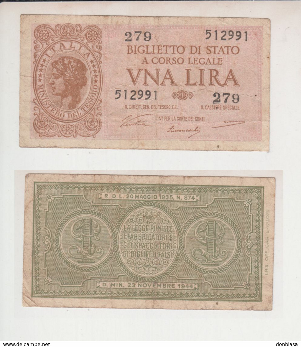 1 Lira Luogotenenza 1944 (ventura-simoneschi-giovinco) - Regno D'Italia – 1 Lira