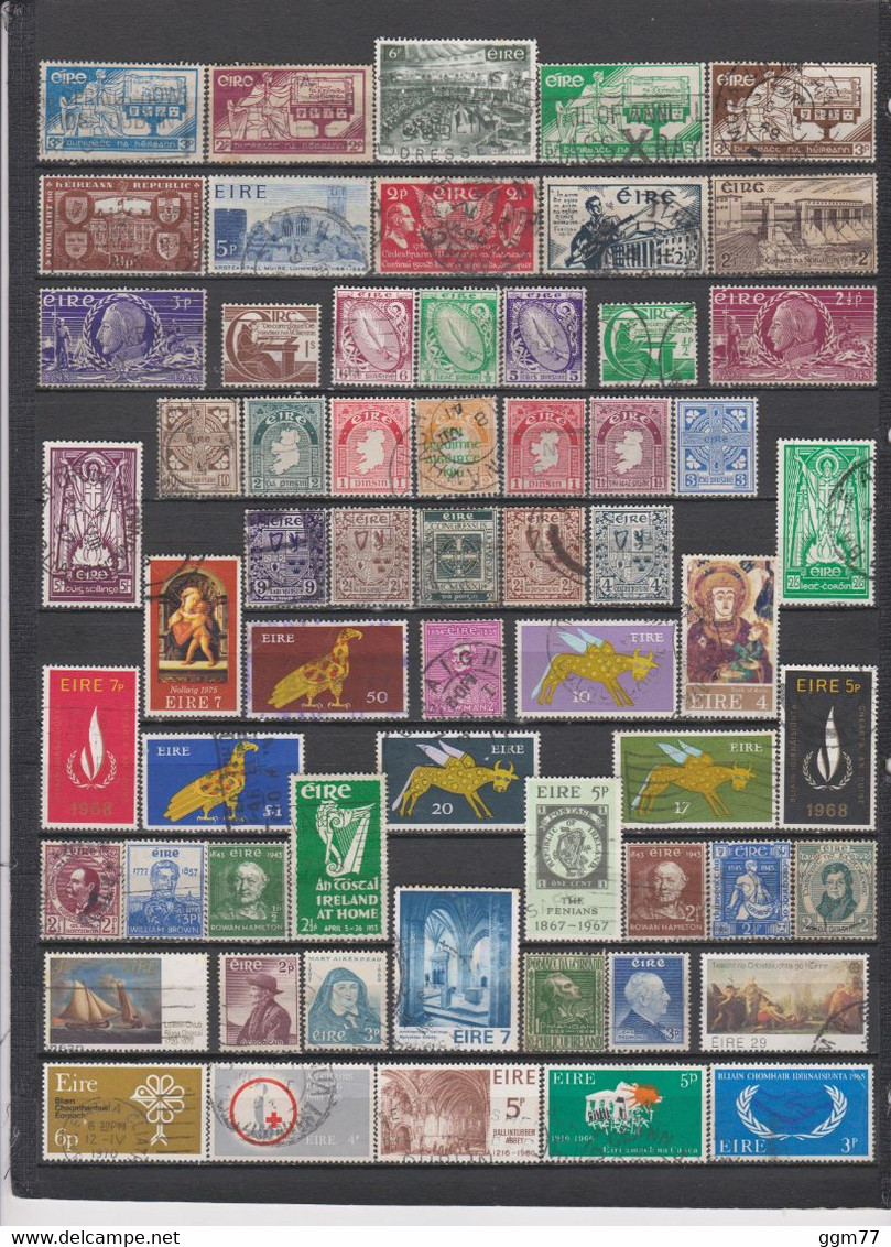 142 TIMBRES IRLANDE OBLITERES & NEUFS** + SANS GOMME DE 1922 à 1981  Cote : 129,25 € - Oblitérés