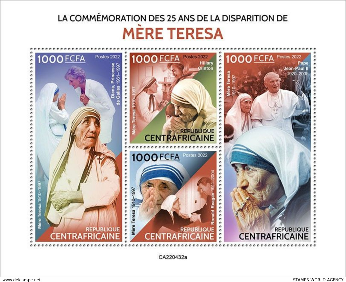 2022-08 - CENTRAL AFRICAN - MOTHER TERESA         4V    MNH** - Mère Teresa