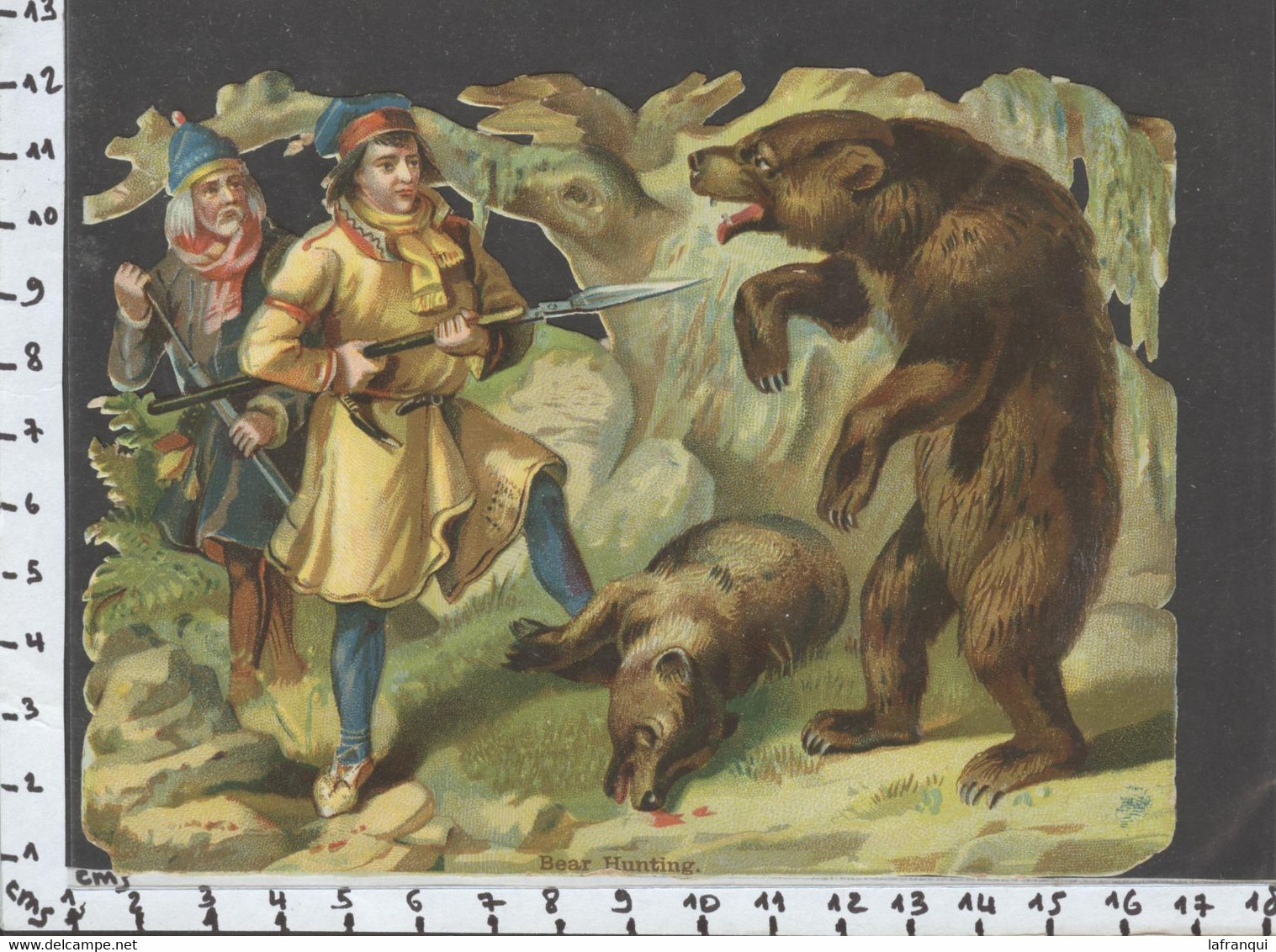 Ref B177- Authentique Decoupi Tres Bon Etat - Grand Decoupi Chasse A L Ours - Bear Hunting - - Animaux