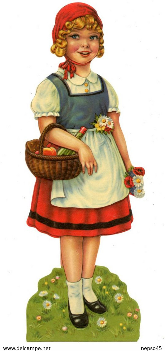 Chromolithograhie.découpi.jeune Ménagère Au Retour Du Marché Sourire Aux Lèvres Et Bouquet De Fleurs à La Main. - Children