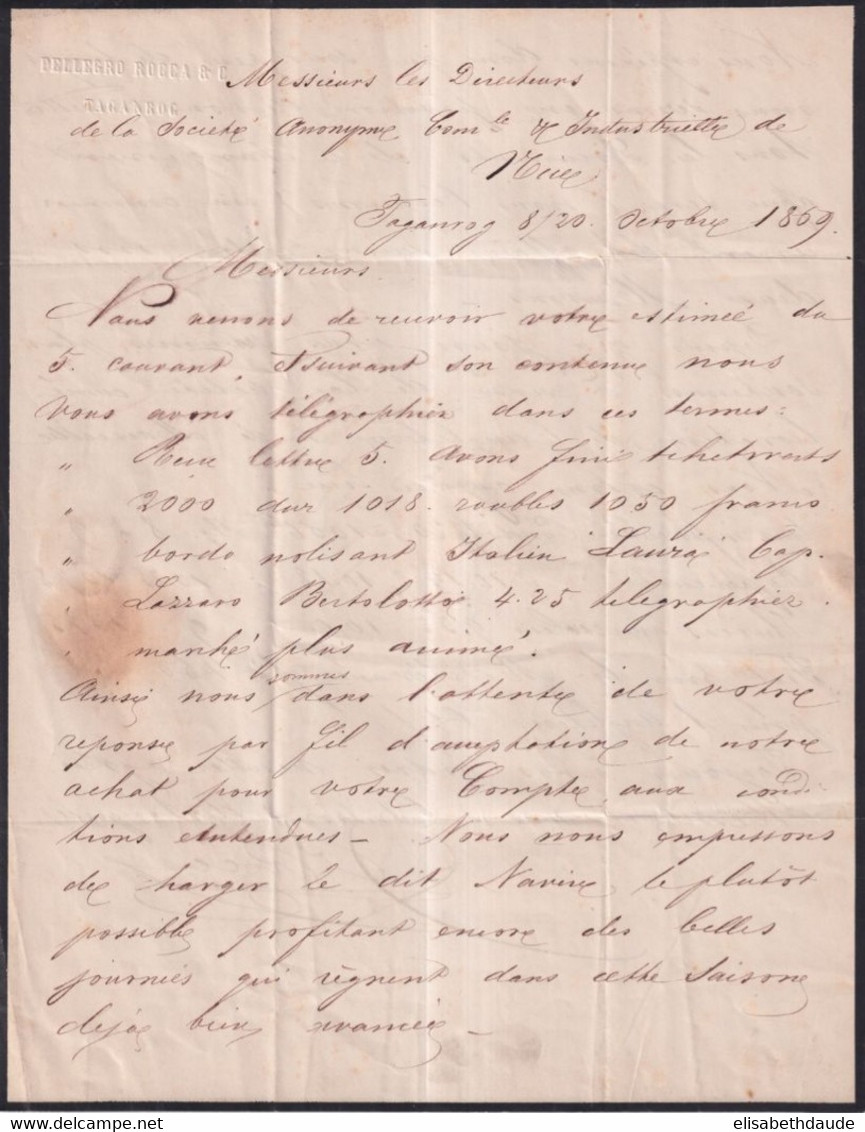 RUSSIE - 1869 - SUPERBE ET RARE LETTRE AFFR. TRICOLORE De TAGANROG => NICE - ENTREE PAR LA PRUSSE - Storia Postale