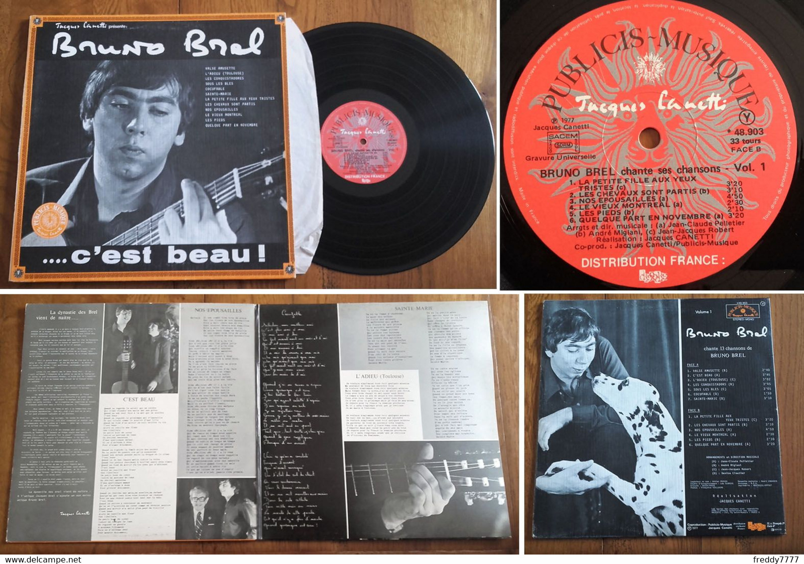 RARE French LP 33t RPM (12") BRUNO BREL (Neveu Du Grand Jacques / Jacques Brel Nephew, Gatefold P/s, 1977) - Ediciones De Colección